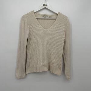 Pria Beige Cable Knit Cotton V Neck Sweater Y2k Size Medium